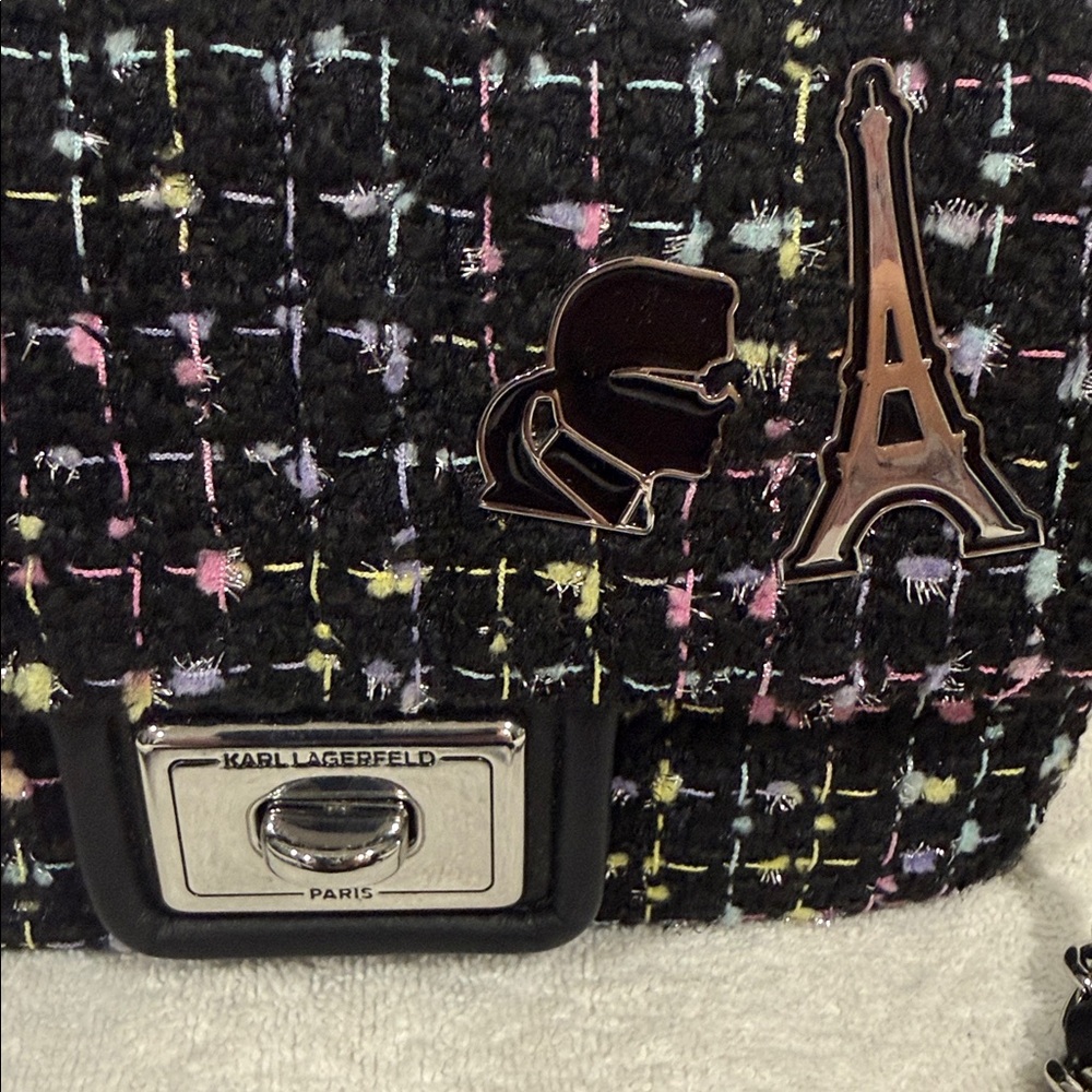NWOT Karl Lagerfeld Paris Agyness Tweed Crossbody Bag - Picture 2 of 8